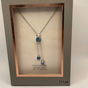Believe by brilliance fine silver plated genuine blue crystal 18” +2” necklace.